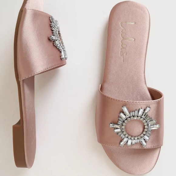 🆕️Thyyla Pink Satin Rhinestone Slide Sandals - Picture 2 of 4